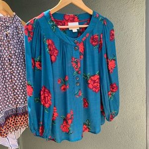 Maeve teal floral top from Anthropologie